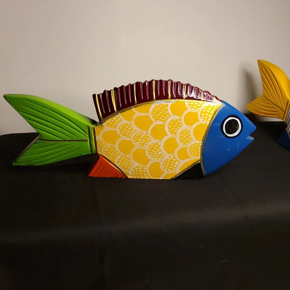Vintage Mexican Folk Art Wooden Fish.